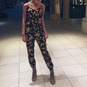 Black Floral Print Jumpsuit